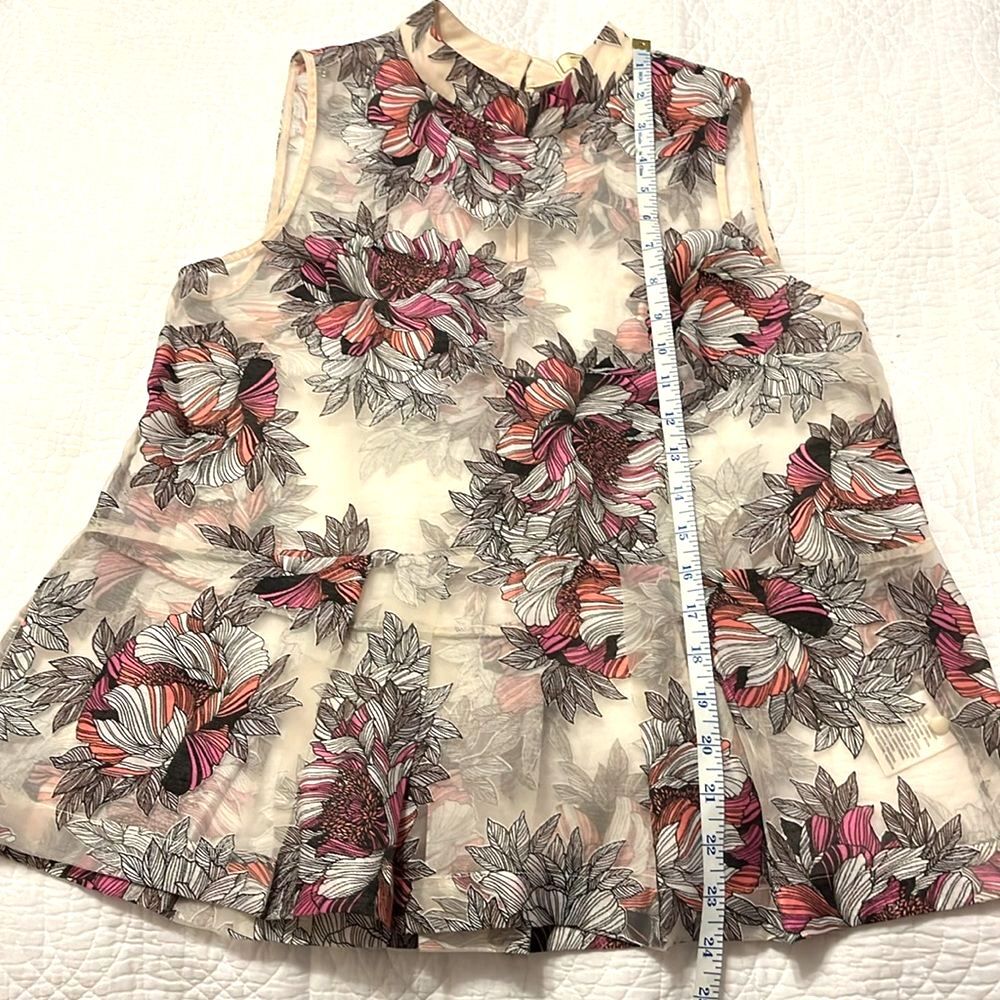 Anthropologie Moulinette Soeurs Terrace Blush Floral Sheer Peplum Top Cream Sz 2 - Picture 5 of 10